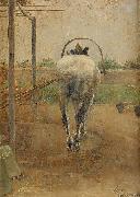 Nils Kreuger Labor - horse pulling a threshing machine France oil painting artist